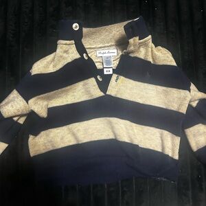 Ralph Lauren baby infants Navy and Tan Striped Sweater
